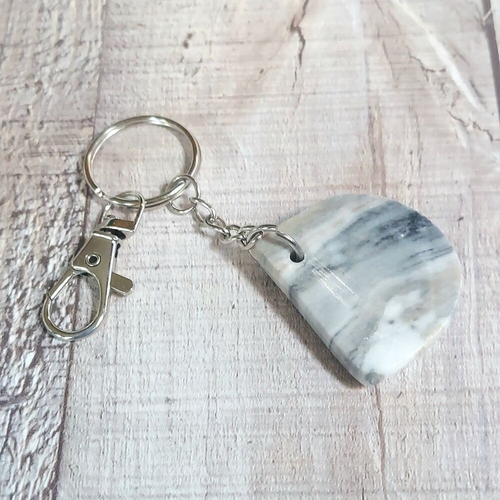 Mexican Onyx Worry Stone Natural Stone Keychain Backpack Clip Purse Charm Multi